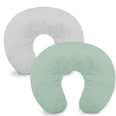Hooyax muslin nursing pillow cover in green-gray two-pack offering breathable softness during feeds.