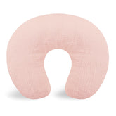 Hooyax muslin nursing pillow cover in pink front view, soft breathable fabric for baby's skin