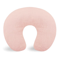 Hooyax muslin nursing pillow cover in pink front view, soft breathable fabric for baby's skin