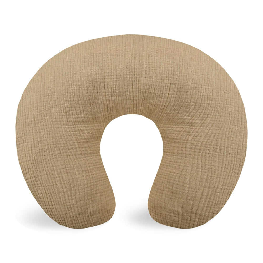 Hooyax muslin nursing pillow cover close-up shows soft, breathable fabric for baby's comfort.