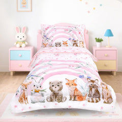 Hooyax Toddler Bedding Rainbow Design Closeup, soft microfiber for cozy nights and vibrant room styling