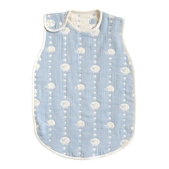 Hoppetta sky blue double gauze sleeper front view, breathable fabric for gentle naps.
