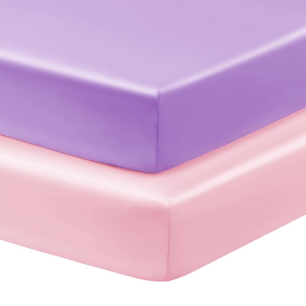 Horbaunal satin pack n play sheet pink close-up showing silky softness for delicate baby skin