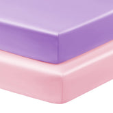 Horbaunal satin pack n play sheet pink close-up showing silky softness for delicate baby skin