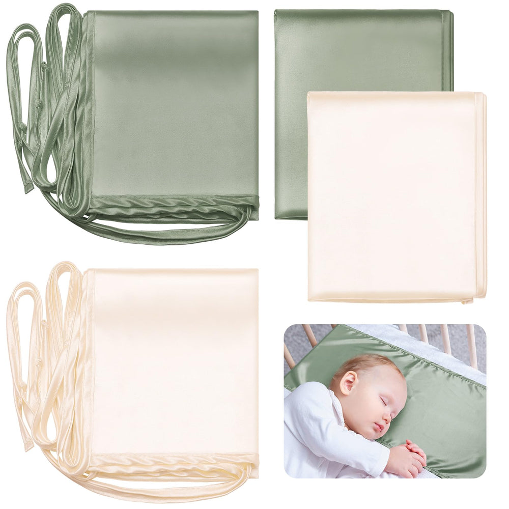 Hosuly satin bassinet sheet green and white two-piece set, gentle on baby hair.