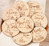 Houism Winnie monthly marker front view with Hello World sign for baby photo sessions