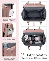 Houscly diaper bag with sunshade net and USB port for on-the-go charging.