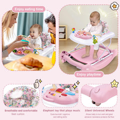 Howeemo 5-in-1 foldable baby walker in rocker mode provides secure playtime.