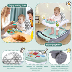 Howeemo foldable walker in dining-table mode offering a snack-ready surface.