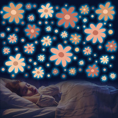HSDSH glow-daisy wall decal set four pieces brighten kids' room at night.
