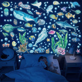 HSDSH glow in the dark ocean fish wall decal glows at night for magical kids' bedroom ambience.