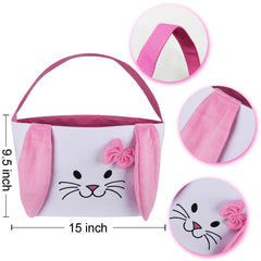 HSgoAek Easter Bunny Basket pink with soft interior, reusable for party favors and kid-friendly storage