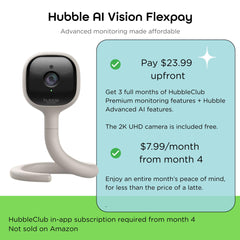 Hubble AI Vision FlexPay 2K UHD monitor delivers crisp baby visuals.