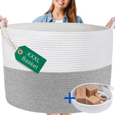 Huddle Supply Co XXXL blanket basket grey and white with 85L storage capacity