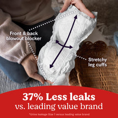 Huggies Little Snugglers 28% fewer blowouts emphasize mess containment.