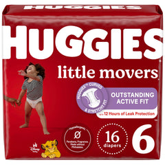 Huggies Little Movers Size 6 packaging varies for easy shelf display