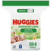 Huggies Natural Care Sensitive Wipes pack front with Disney patterns for on-the-go parents.