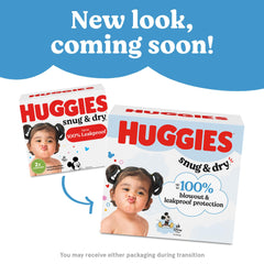 Huggies Snug & Dry leakproof design illustrated for protection.