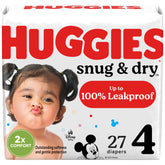 HUGGIES Snug & Dry Size 4 diaper leakproof design prevents blowouts