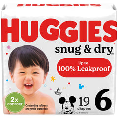 Huggies Snug & Dry size 6 packaging for 19-count box.