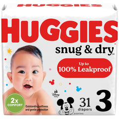 Huggies Snug & Dry size 3 diaper pack offers reliable 31-count protection
