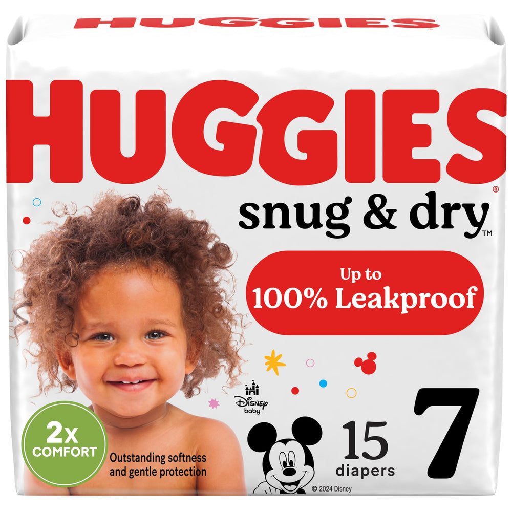 Huggies Snug & Dry Size 7 diapers packaging variation for all-day dryness.