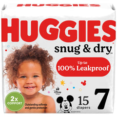 Huggies Snug & Dry Size 7 diapers packaging variation for all-day dryness.