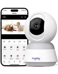 Hugolog 4K 8MP camera pan-tilt for complete room coverage with sharp detail.