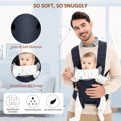 Huifen baby carrier includes detachable cotton bib for skin protection.