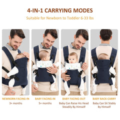 Huifen carrier with foldable head support for newborn comfort.