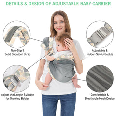 Huifen breathable mesh fabric keeps baby and caregiver cool.