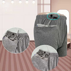 HUKSOSE shorts feature a secure button at pocket top for catheter stability.