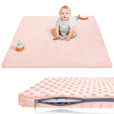 Huloo Sleep pink cover mat provides a soft, safe crawling surface.