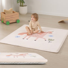 Huloo Sleep unicorn design play mat with 1.3-inch memory foam for comfy crawling.