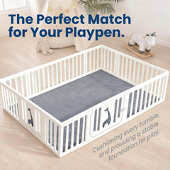 Huloo Sleep play mat foam closeup highlights 1.3-inch cushioning for soft landings.