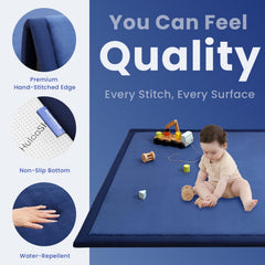 Huloo Sleep royal blue baby play mat provides a safe non-slip surface for play.