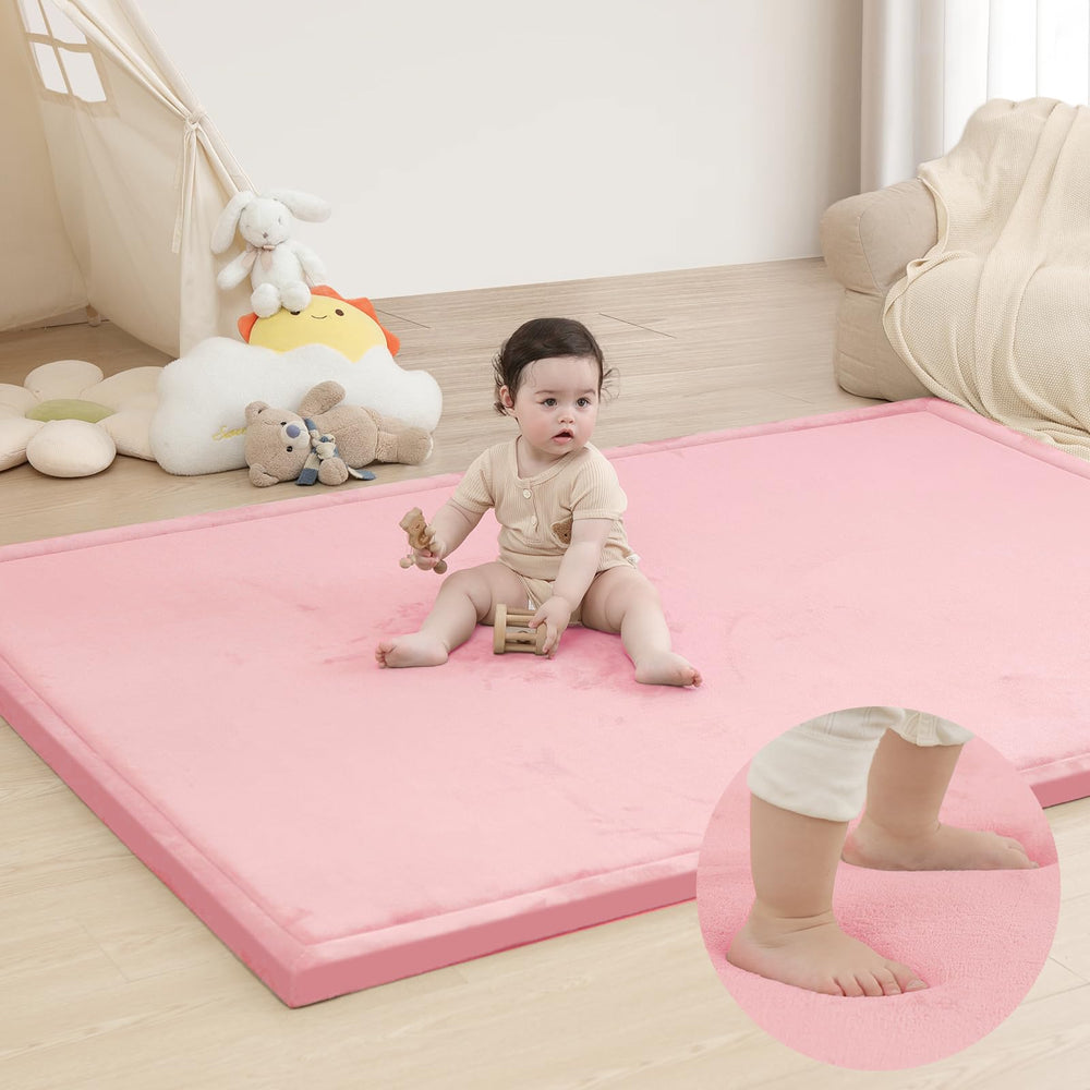 Huloo Sleep Baby Play Mat with soft-touch memory foam in pink for gentle tummy time