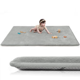 Huloo Sleep baby play mat close-up shows water-repellent coral velvet for easy cleanup