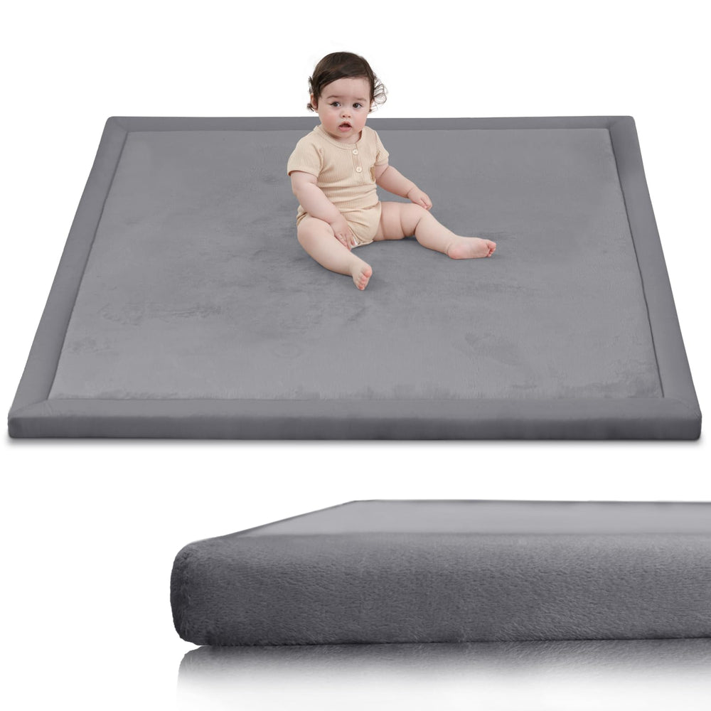 Huloo Sleep Ultra Soft Baby Play Mat 50x50 inches in dark grey for safe floor play