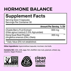 Clean label HUM Hormone Balance packaging with non-GMO claim
