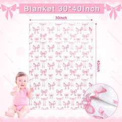 HunnmingRe pink bow blanket close-up shows plush flannel warmth