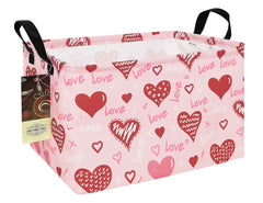 HUNRUNG rectangle storage basket in pink heart pattern for toys and books.