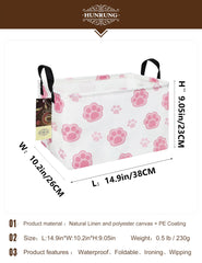 HUNRUNG Rectangle Storage Basket pink paw side view, perfect for books.