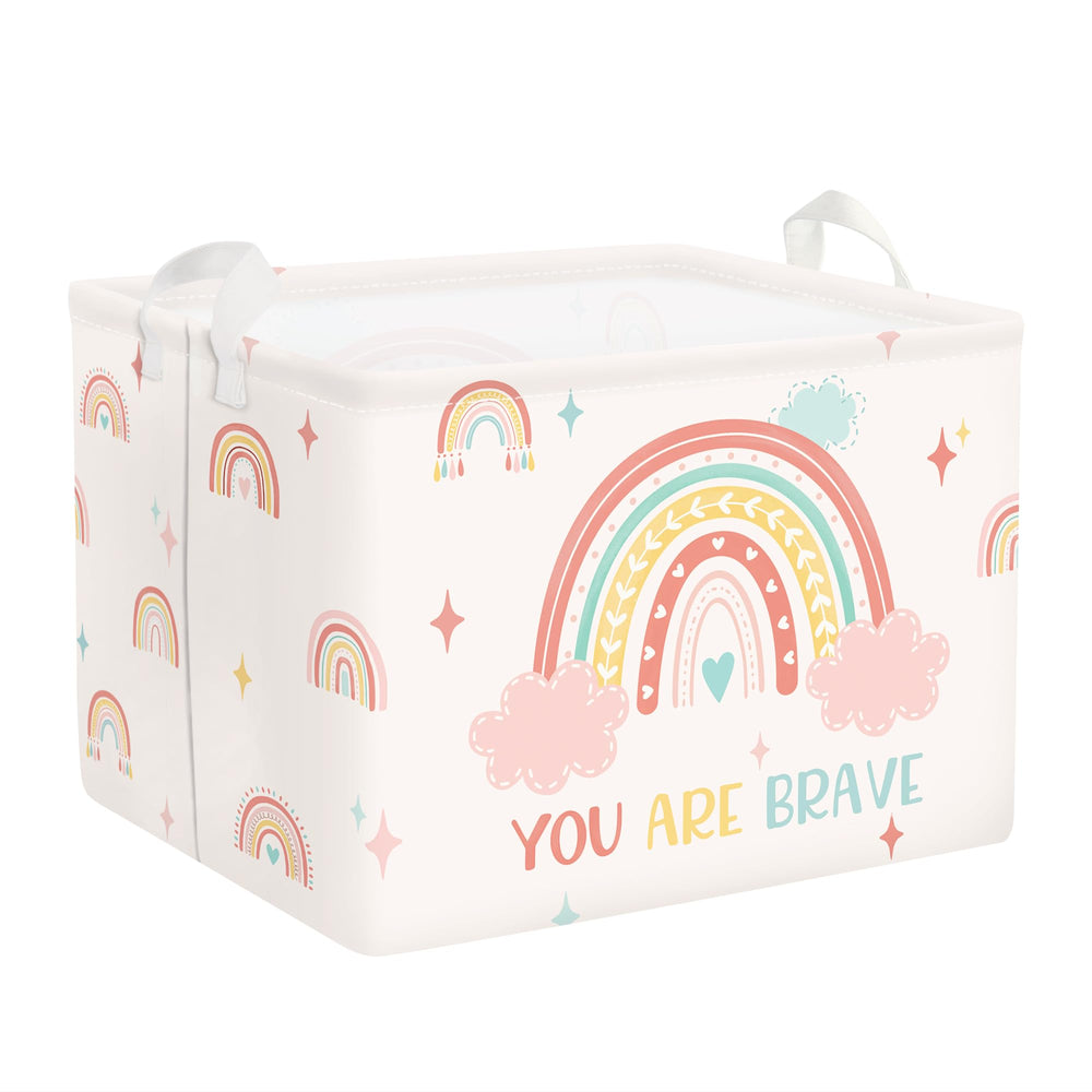HUUMONSS rainbow baby laundry hamper in pink for tidy nurseries and easy stacking