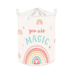 Huumonss boho rainbow pink laundry hamper with ample 63L capacity for kids' clothes