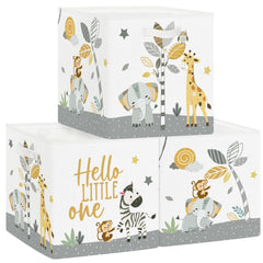 HUUMONSS elephant cube bin for toy storage in a tropical nursery.