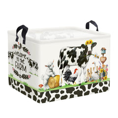 HUUMONSS Farm Animals Storage Basket with cow motif for organized toy storage.