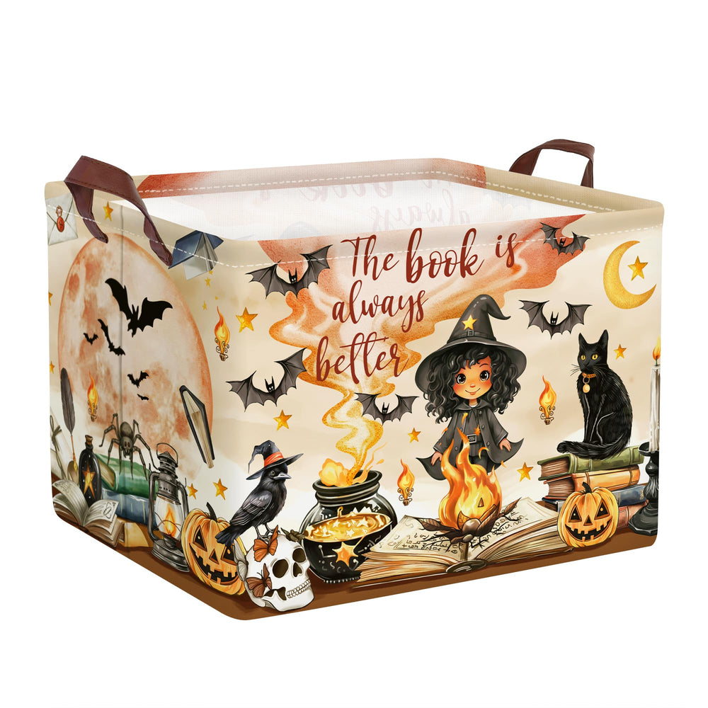 HUUMONSS Magic Hat Bat Basket with open book and fire, ideal toy storage and decor.