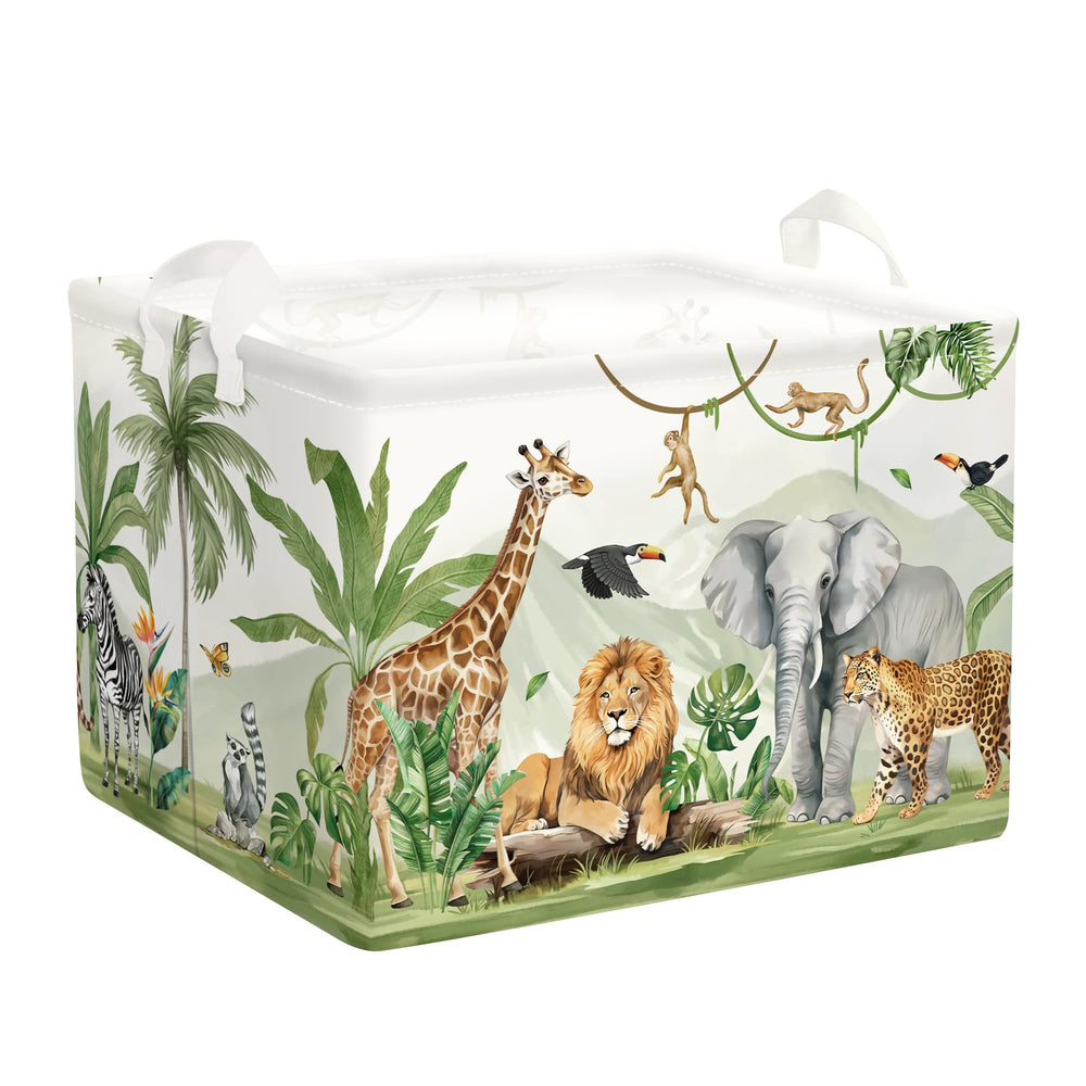 HUUMONSS safari animals laundry hamper with giraffe design for tidy nursery storage.