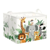 HUUMONSS Tropical Animals hamper collapsed for space-saving nursery storage.